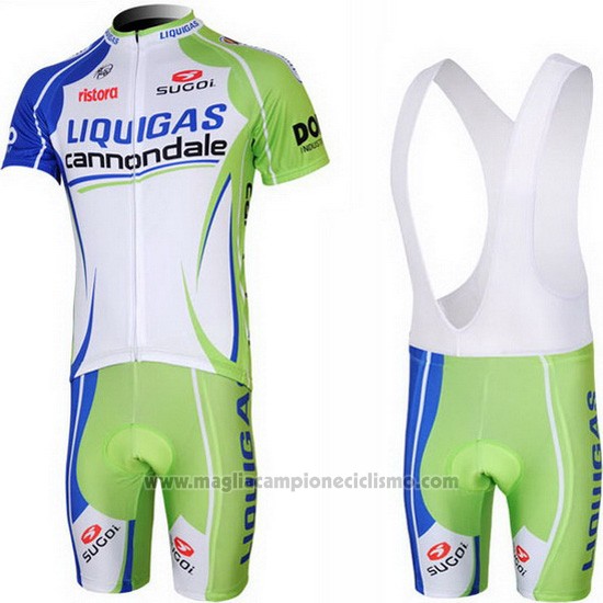 2013 Abbigliamento Ciclismo Liquigas Cannondale Bianco e Verde Manica Corta e Salopette